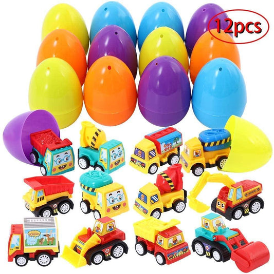 12 Pcs Easter Eggs Filled with Pull-Back Construction Vehicles